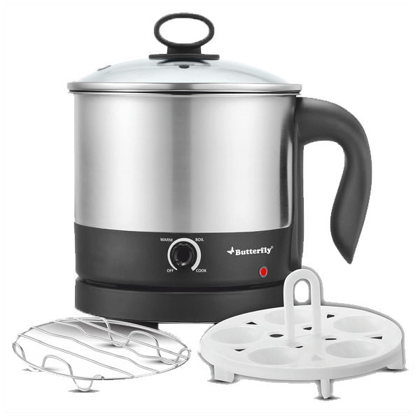 Butterfly Stainless Steel Matchless Multi Kettle 1.2 Liter - With Egg Rack + Ss Rack, 600 Watts (BUG1.2LMATCHLESSMK)