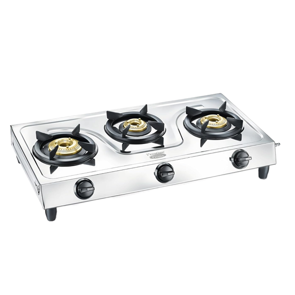Prestige Prime Jumbo 3B L.P Gas Stove With Stainless Steel Body and 3U Brass Burners (3BPRIMEJUMBOSS)