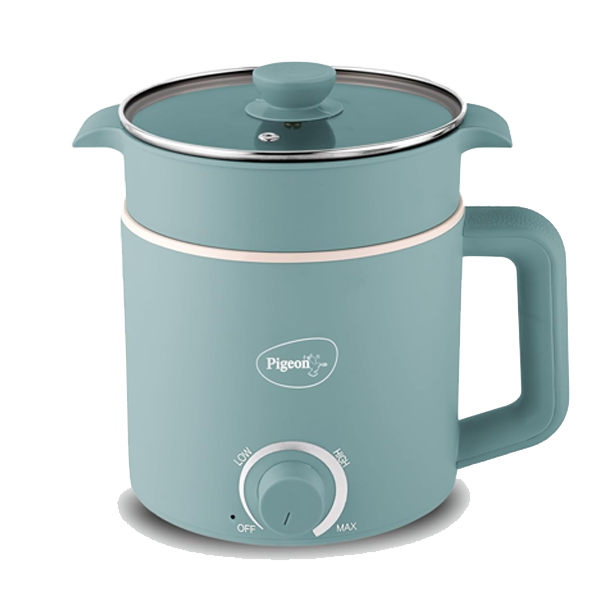 Pigeon By Stovekraft Swift Plus Multi-Cook Kettle 1.5L, With Steamer, Egg Rack - Blue | Double Layered | Food Grade Stainless Steel Inner Wall | Glass Lid | Auto Shut-Off, 600 Watts (PGSWIFTPLUS1.5L)