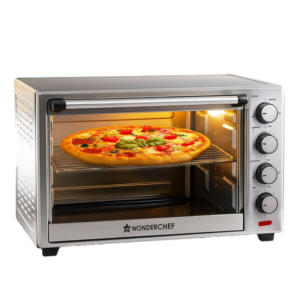 Wonderchef Oven Toaster Griller (OTG) - 60 litres, Steel with Rotisserie, Auto-Shut Off, Heat-Resistant Tempered Glass, 6-Stage Heat Selection Bake, Grill, Roast (WCOTG60LSS)