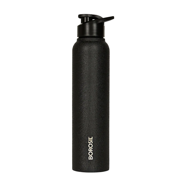 Borosil 1L Cosmo Black Stainless Steel Water Bottle (Black, BRSWBCOSMO1L)