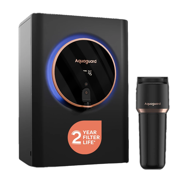 Aquaguard Aspire Halo UV+HMR Water Purifier | Removes Heavy Metals | Intelligent Halo Lights | Water Quality Display | Stainless Steel Tank (AGASPIREHALOUVHMS2WQ)