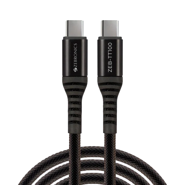 ZEBRONICS TT100 Type C - Type C Cable, 100 Watts PD, Rapid Charging, Charge & Sync, 1.5 Meter (ZEBTT100)
