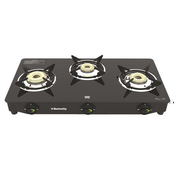 Butterfly Bleu Ray 3 Burner Glass Top Gas Stove (3BBLEURAYGCT)