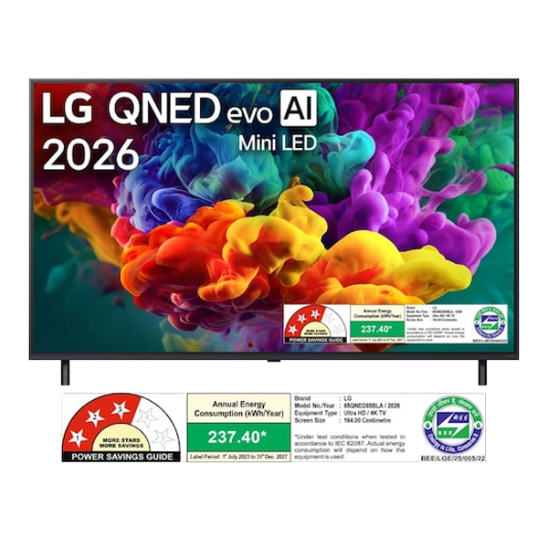 LG 165 cm (65 inch) QNED Mini LED 4K Ultra HD Smart webOS TV with Intelligent Voice Recognition (65QNED85, 2026 Model)