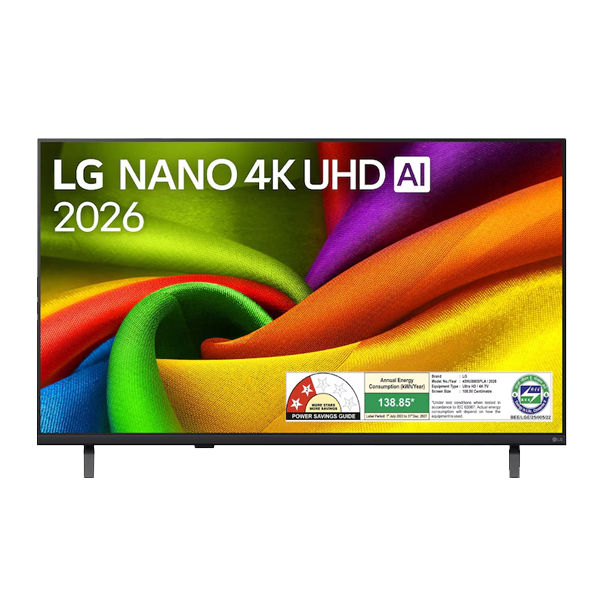 LG 108 cm (43) NANO 4K UHD AI UHD TV with α7 AI Processor 4K Gen9, with Dolby Atmos 2026 (43NU880B)