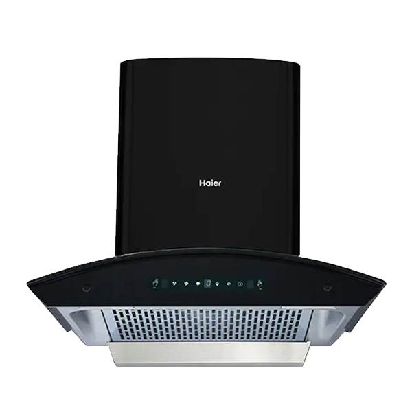 Haier 60 cm, Glass Shaped Hood Wall Mounted Black 1200 CMH Chimney (HIHG60HMN)