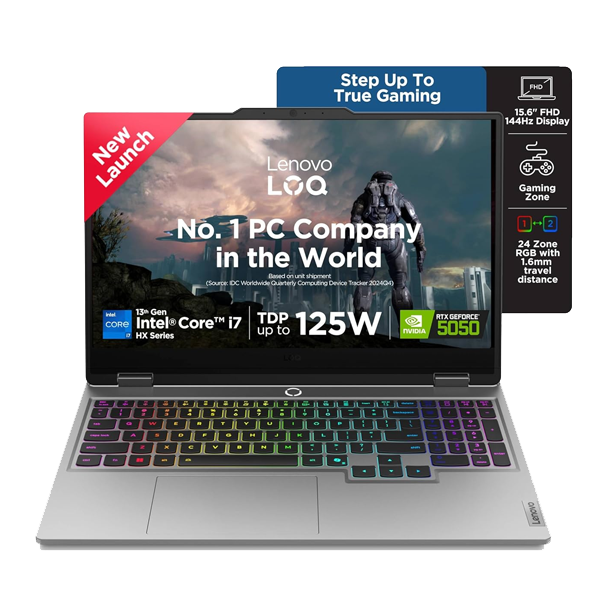 Lenovo LOQ, 13th Gen Intel Core i7 13700HX, RTX 5050-8GB, 16GB RAM, 1TB SSD, FHD, 15.6"/39.6cm, 144Hz, Windows 11 Gaming Laptop (LENOVOLOQ83JE00U7IN)