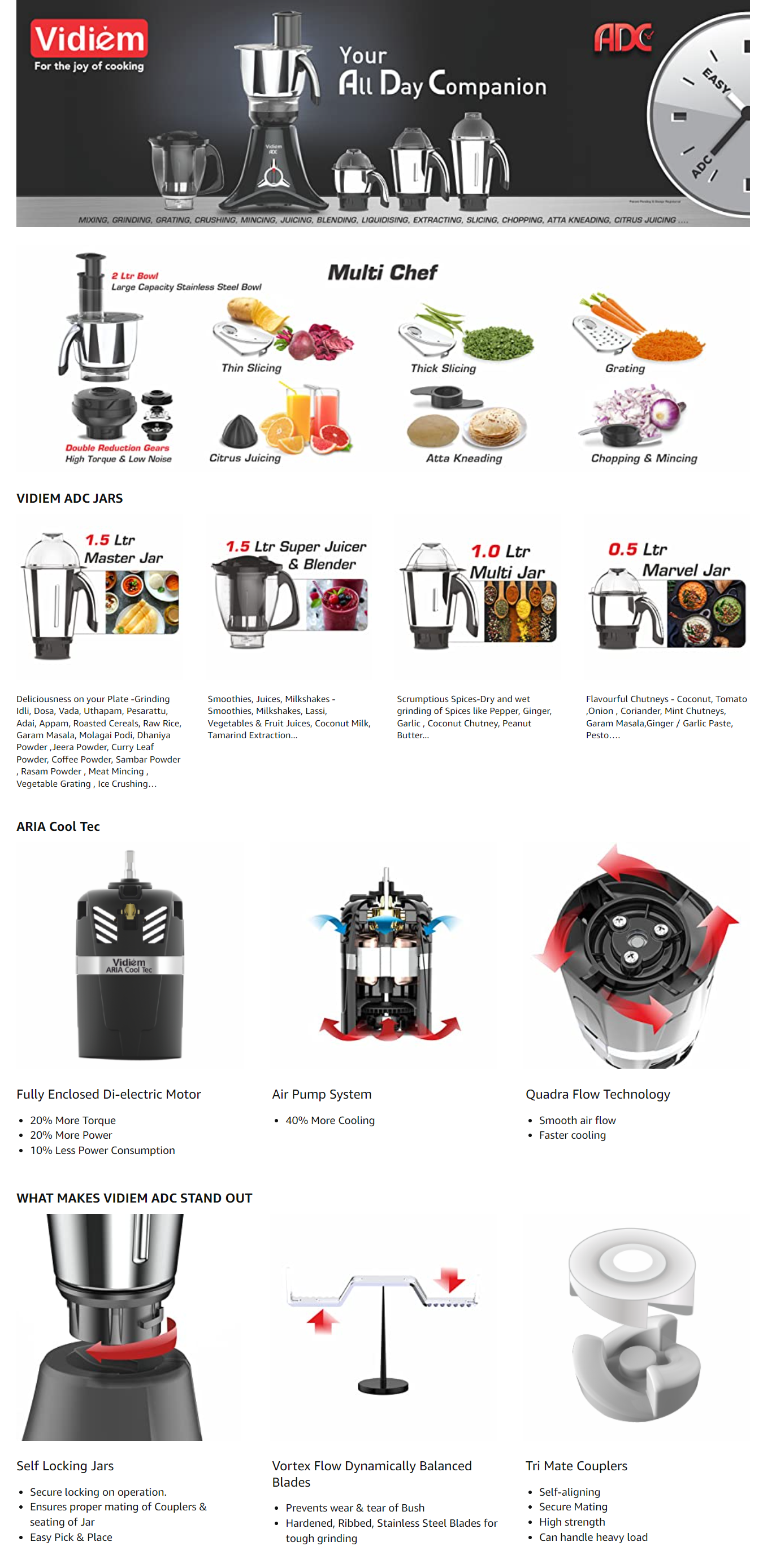 Vidiem ADC MG 579A, 750 Watts Mixer Grinder (Black, With Multi CHEF & 4 Jars)-VIDIEMADC