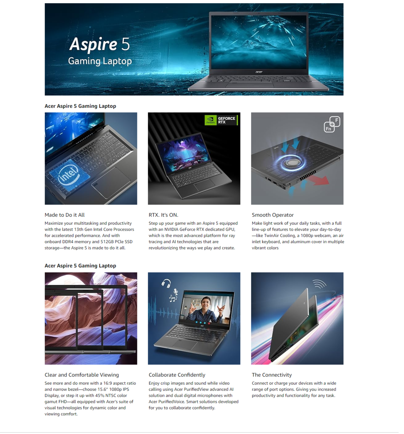 Acer Aspire 5 Gaming Laptop 12th Gen Intel Core i5 16 GB RAM 512 GB SSD (ACERUN34CSI00AAL15G)