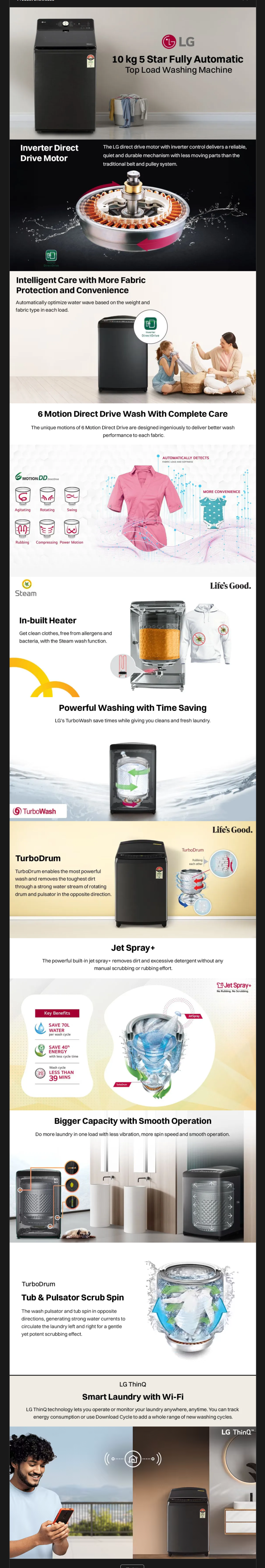 LG 10 kg 5 Star Wi-Fi Inverter Fully Automatic Top Load Washing Machine (TX510SWO)