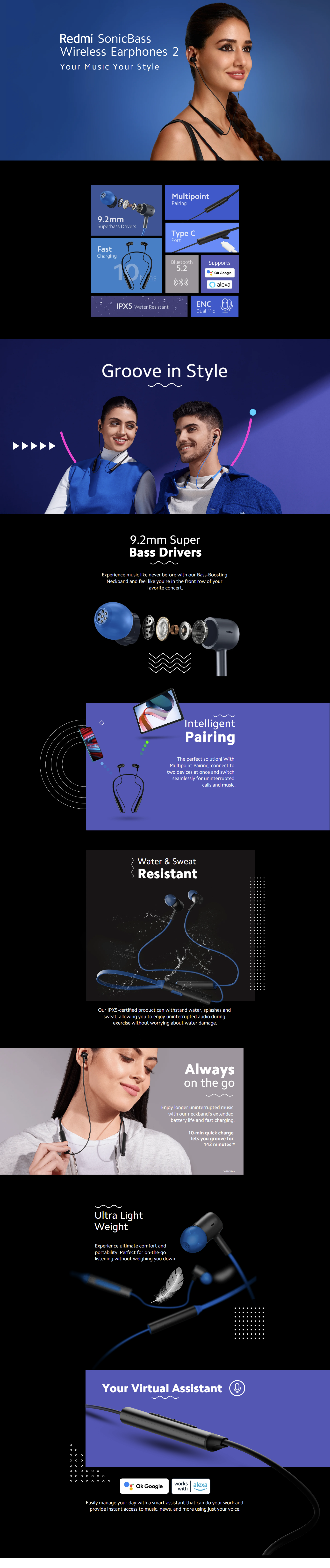 Redmi Sonic Bass Wireless in Ear Earphones ,Blue (RMWEPSONICBASS2)