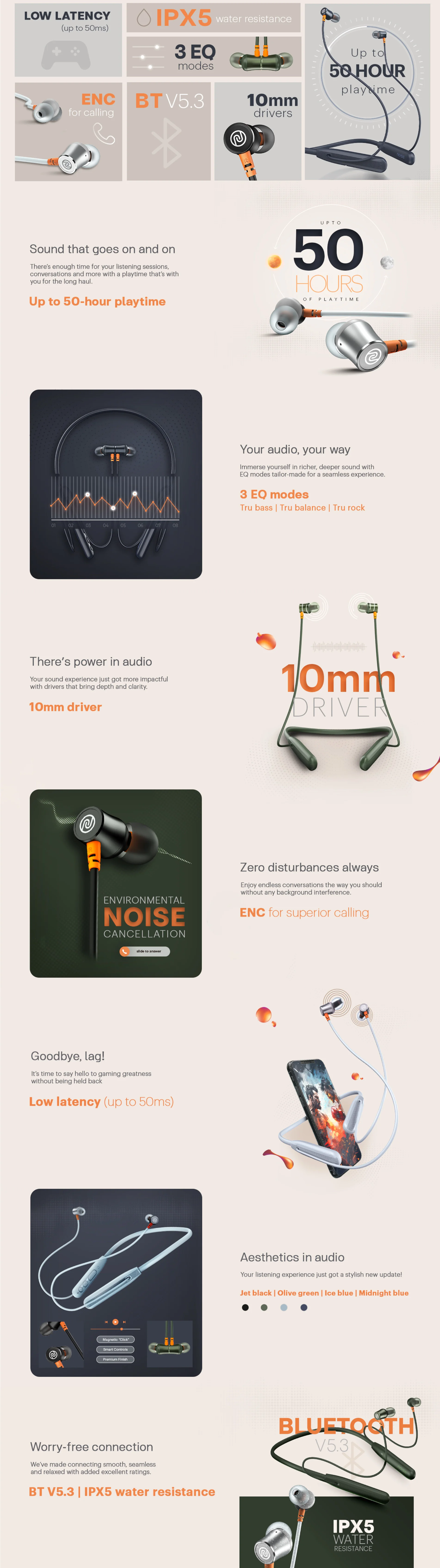 Noise Airwave Bluetooth in ear Neckband with 50H of Playtime (NOISENBAIRWAVE)