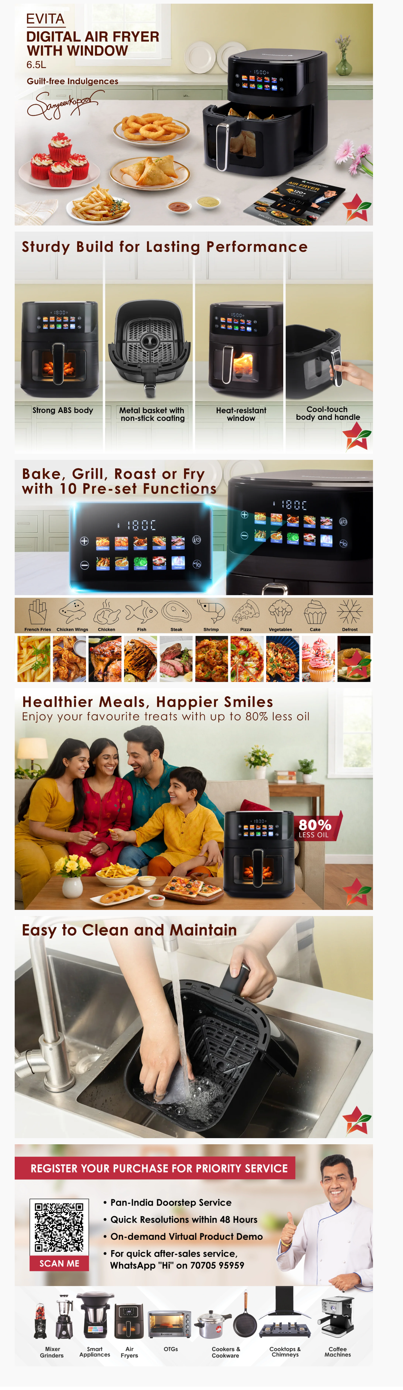Wonderchef Evita Digital Air Fryer, 1600W, 6.5 L, Rapid Hot Air Technology (WCAFEVITADIGI6.5L)