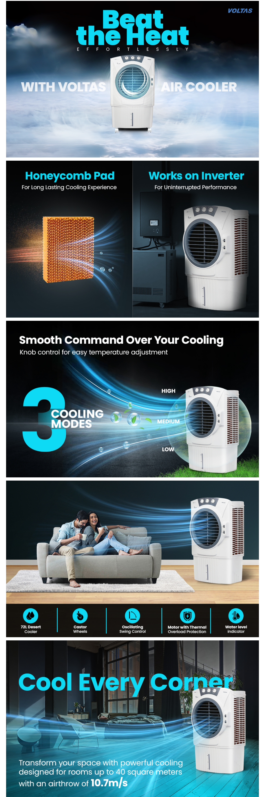 Voltas Grand 72 Desert Air Cooler for Home (72L, 72LGRANDBISDC)
