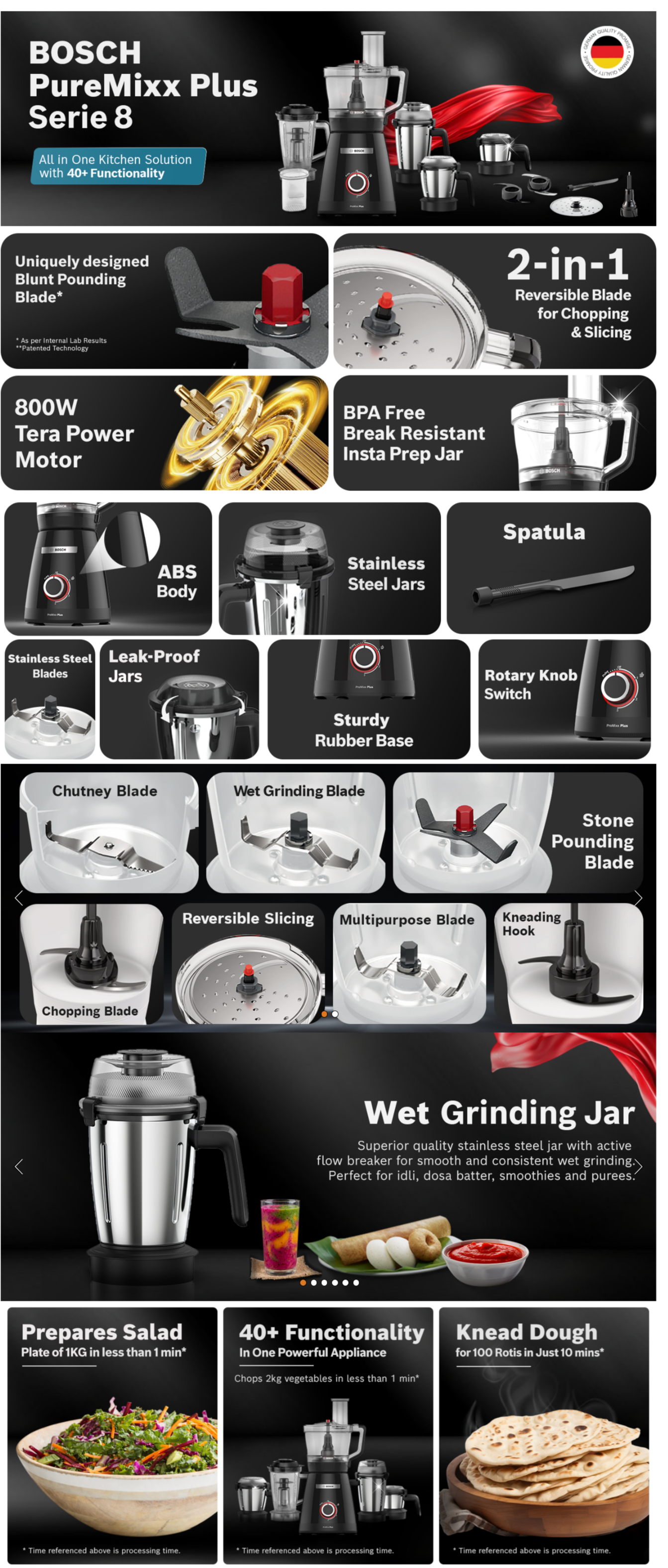 Bosch PureMixx Plus 800W Powerful Mixer Grinder (MP8515A1KI)