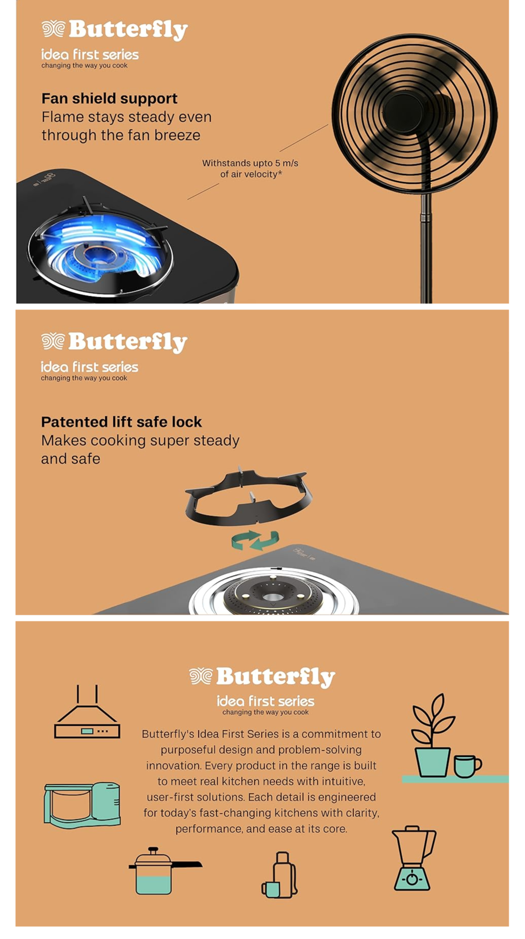 Butterfly Aeroline 4 Burner 3 Star Glass Top Gas Stove (4BAEROLINEGCT)