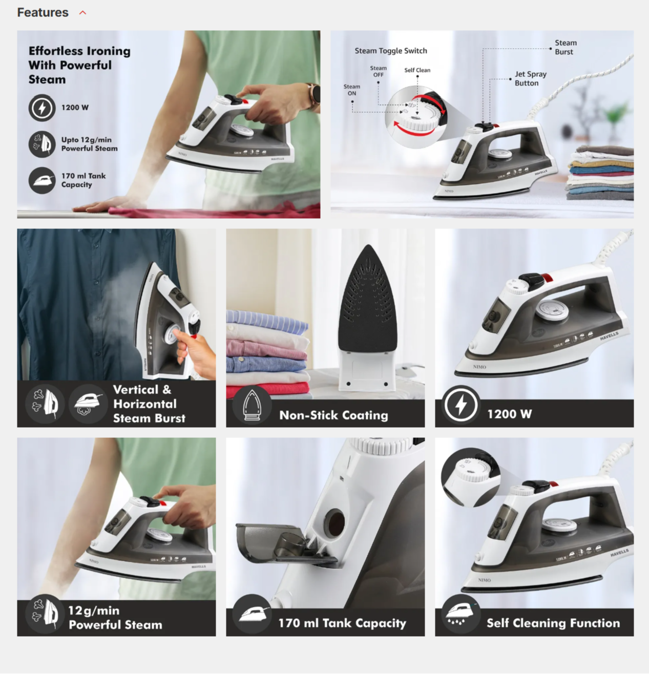 Havells Nimo Steam Iron 1200W (NIMO1200WSI)