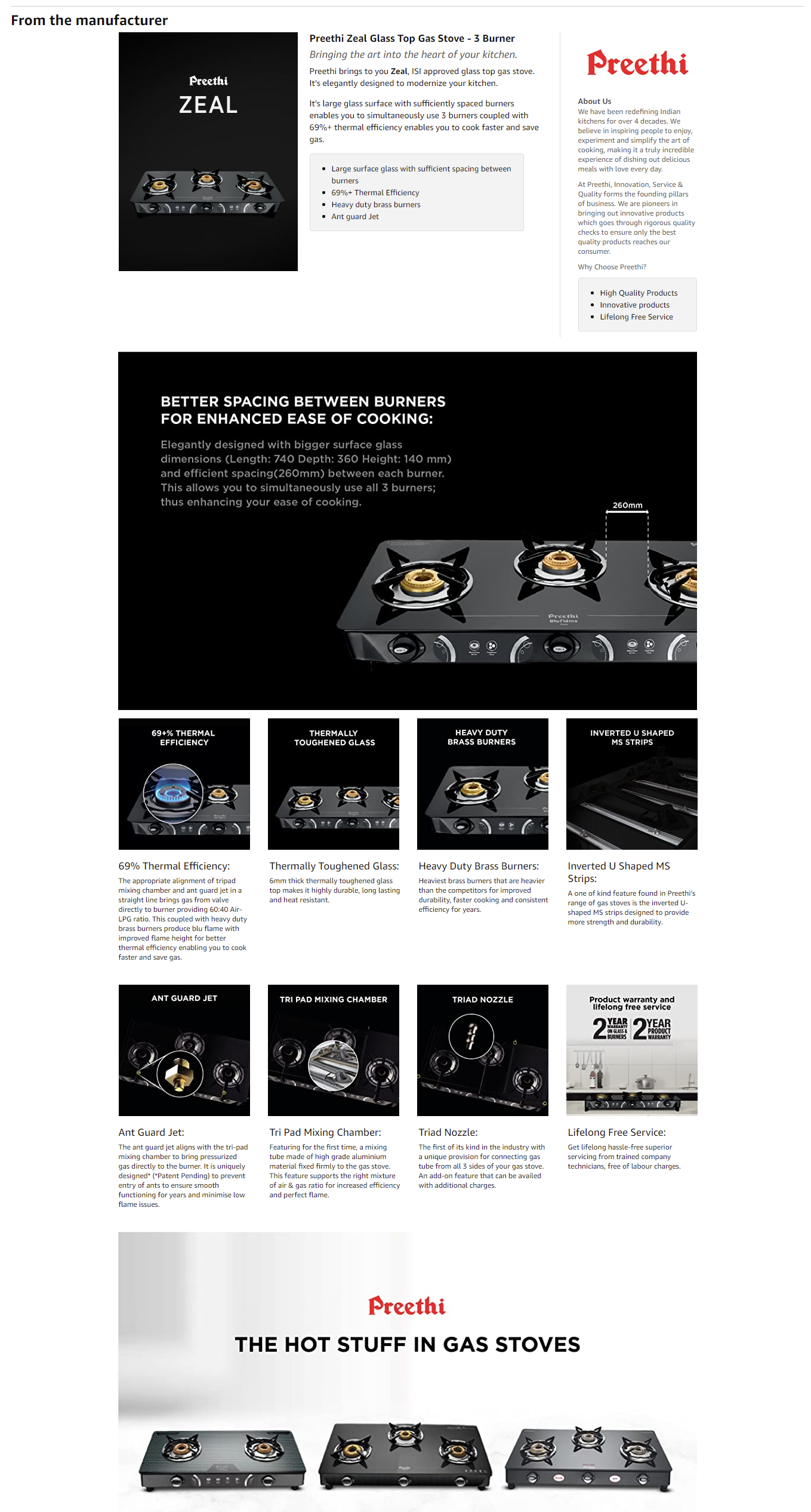 Preethi Zeal 3 Burner Glass Top Gas Stove (ZEAL3B)
