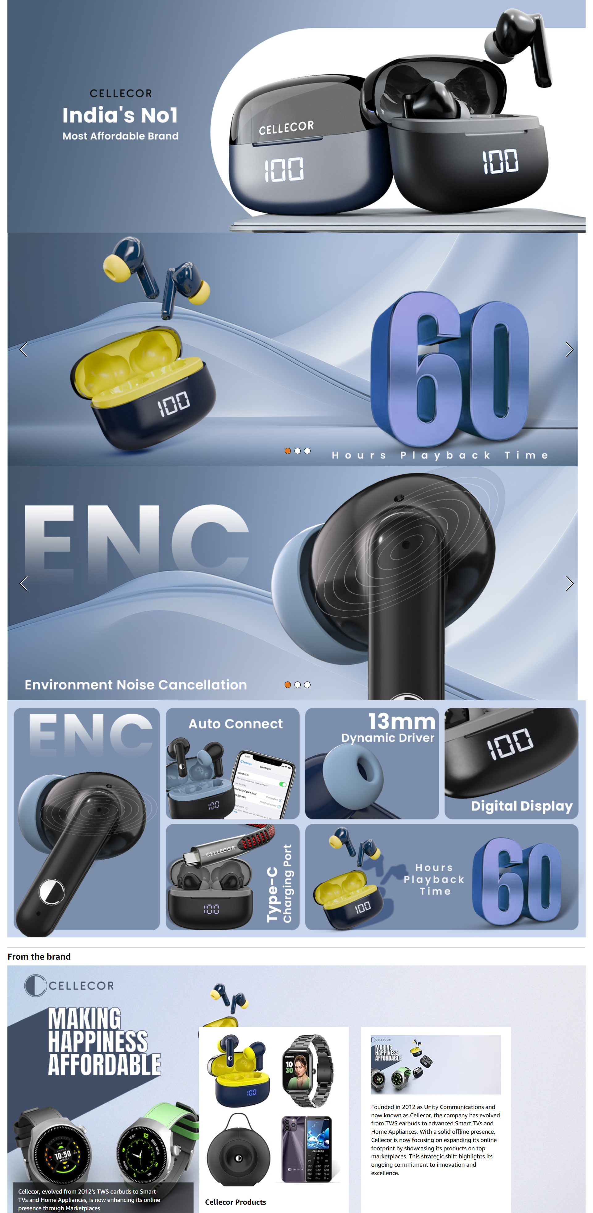 Cellecor BROPODS CB44 Ace TWS in-Ear Earbuds with 60 Hrs Playtime, Environment Noise Cancellation (CELLEBCB44ACE)