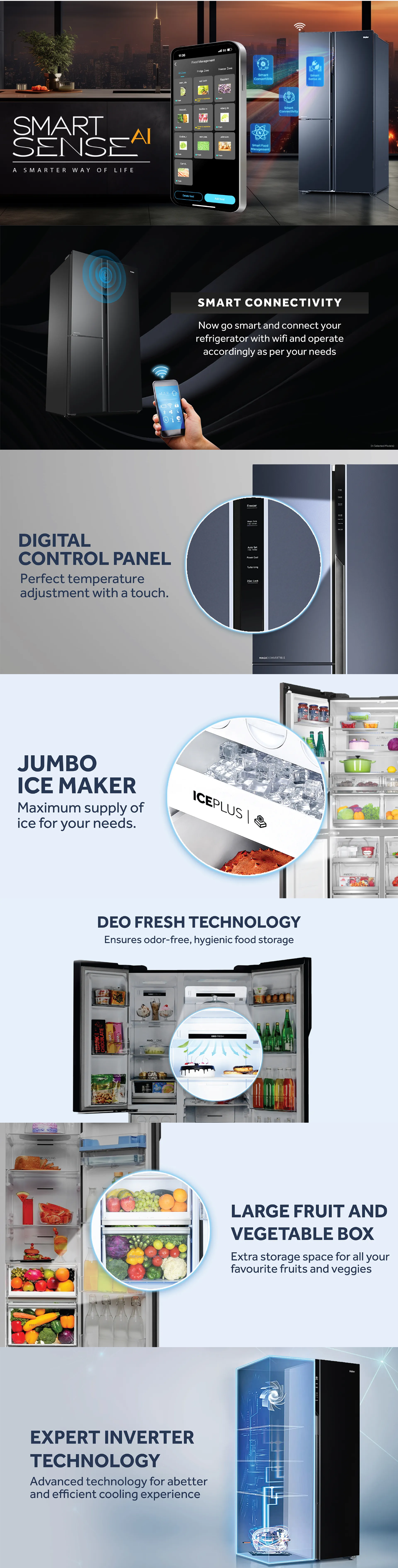 Haier 592L 3 Door Side by Side Refrigerator with Water Dispenser (Wi-Fi, Inox Steel, 3 Star, HRT683WISU1)