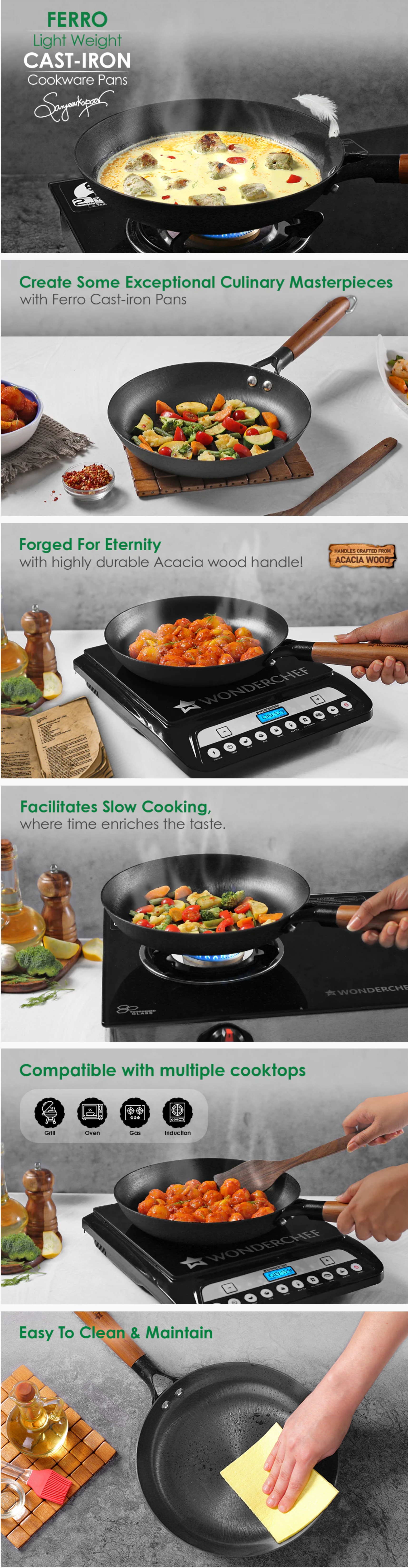 Wonderchef Pre-Seasoned Ferro Light 24cm Cast Iron Fry Pan  1.4L (WCIFPFERROCAST24CM)