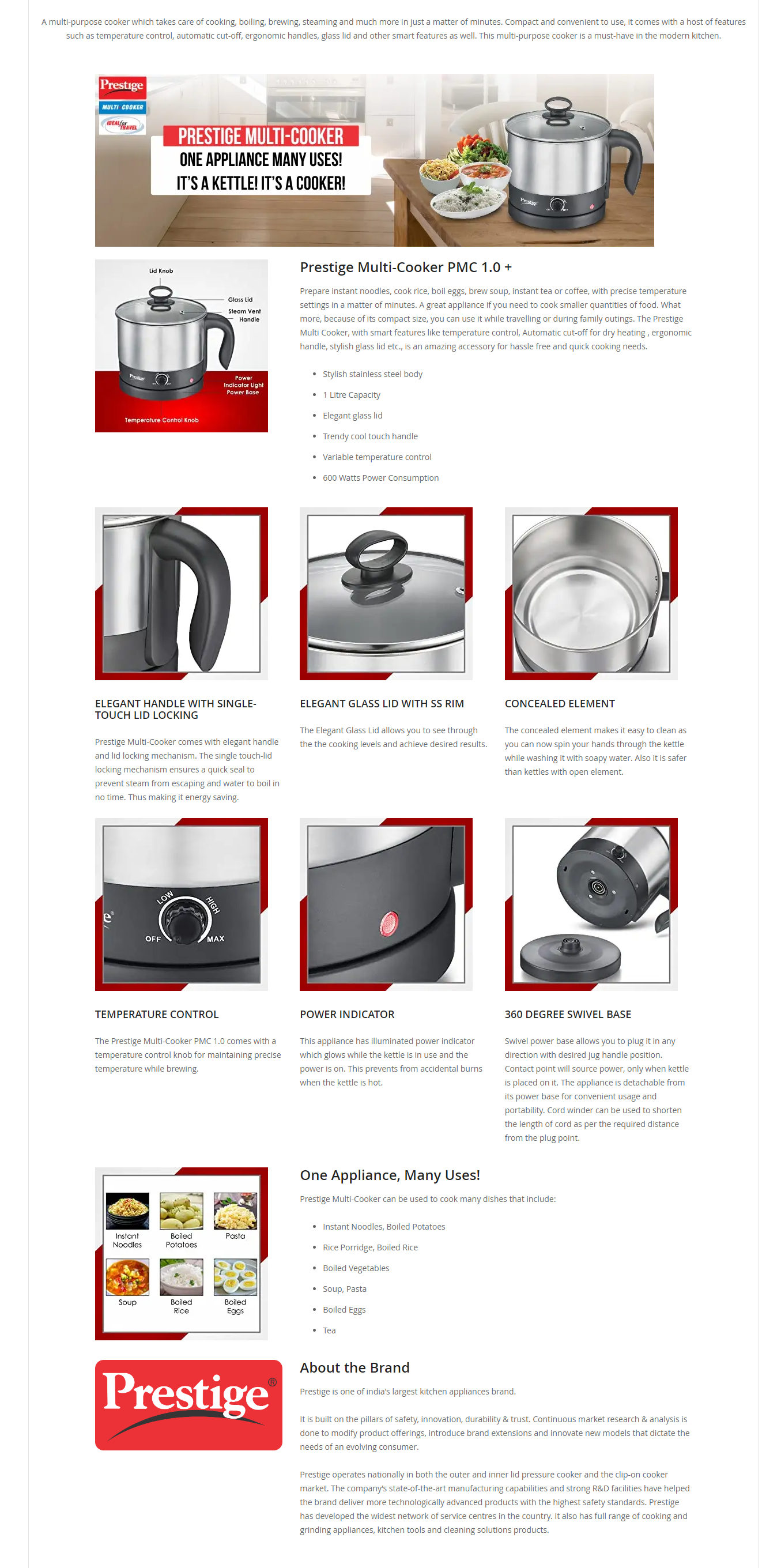 Prestige PMC 1.0 Plus Multi Cooker 1L (Silver, Black, 1LSSMULTICOKERPMC1.0)