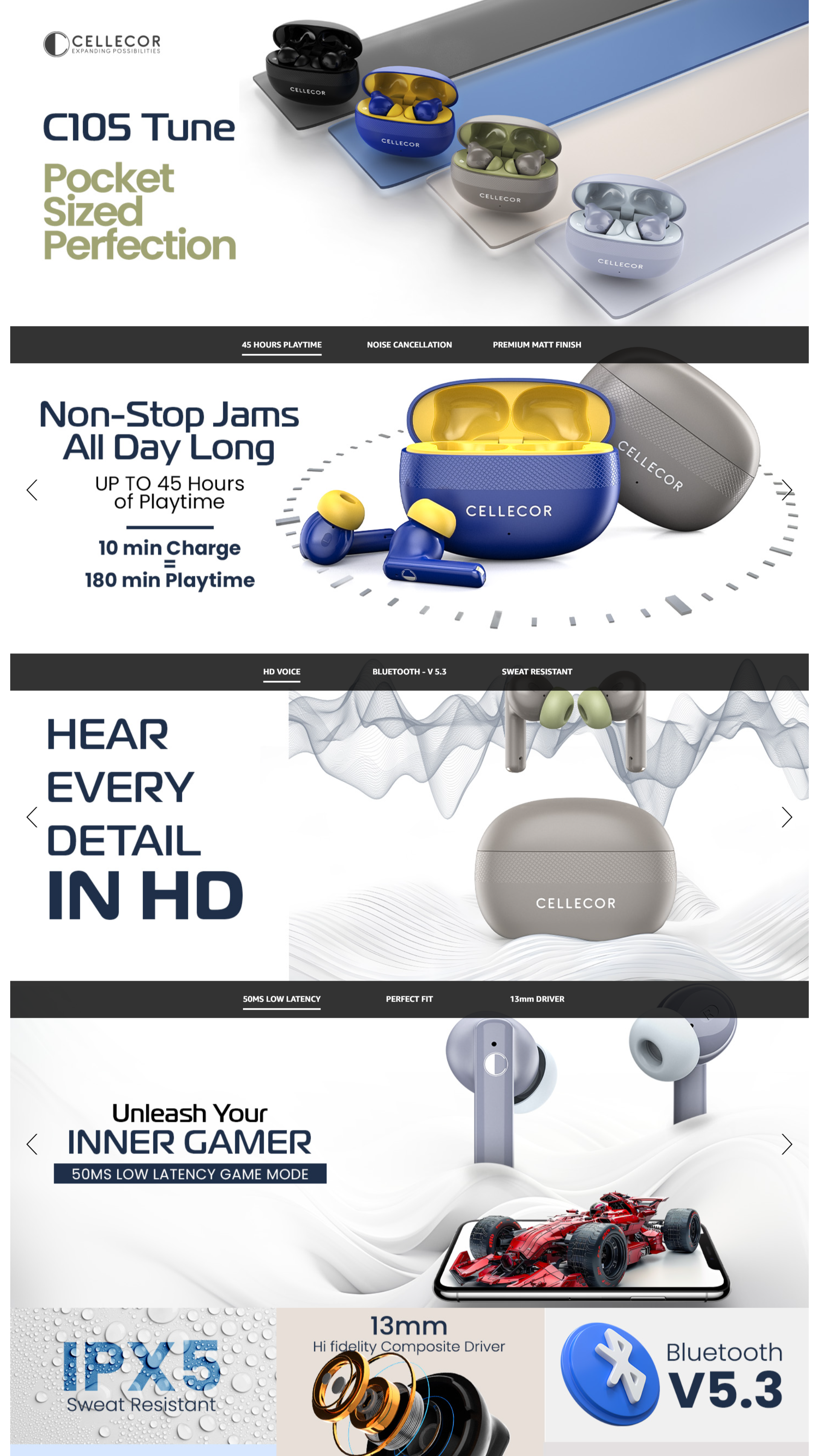CELLECOR BROPODS C105 Tune TWS with 45 Hrs Playtime, Noise Cancellation (CELLEBC105)