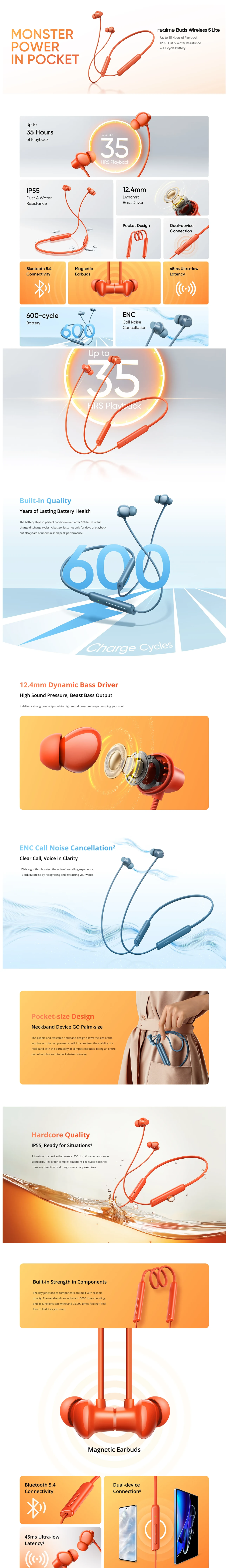 Realme Buds Wireless 5 Lite in Ear Bluetooth Neckband with 12.4 mm Dynamic Bass Boost Driver (REMNBUDSWIRLS5LITE)