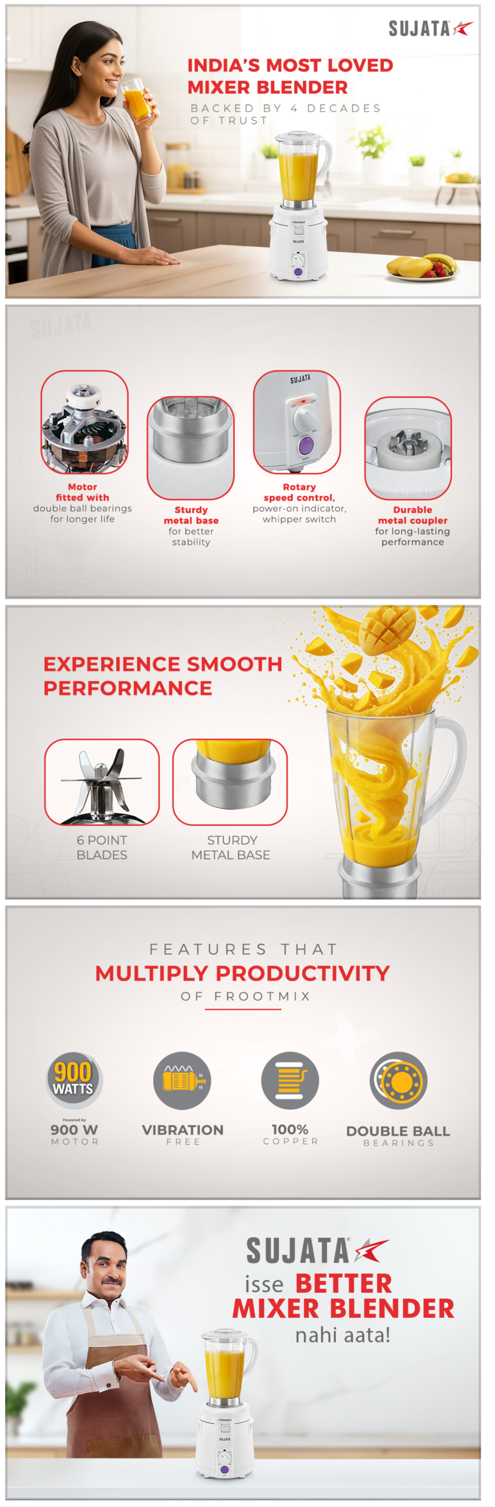 Sujata 900 Watts Frootmix Mixer Blender (SUJATAFROOTMIX900W)