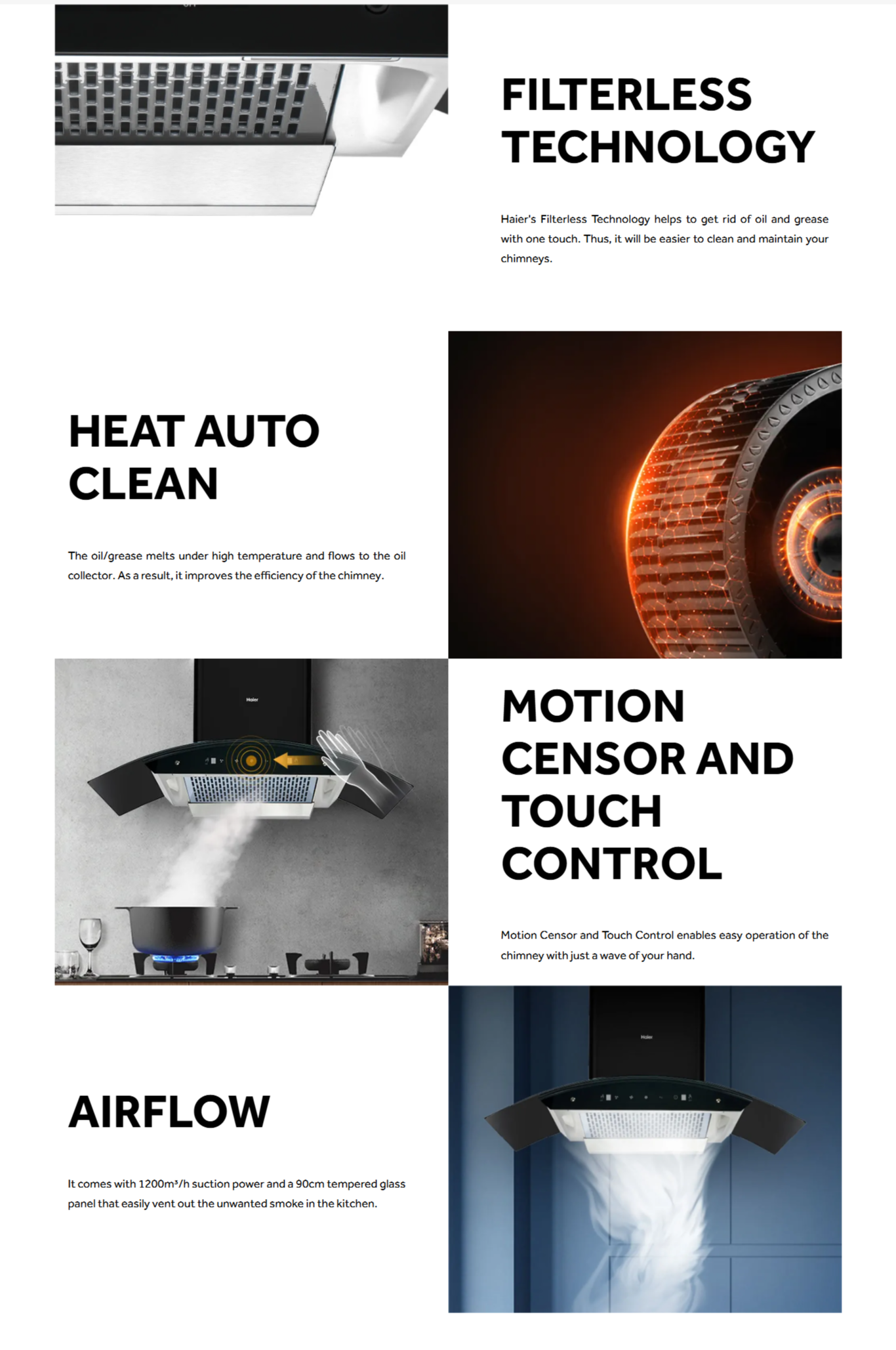 Haier G Auto Clean Wall Mounted Black 1200 CMH Chimney (HIHG90HMN)
