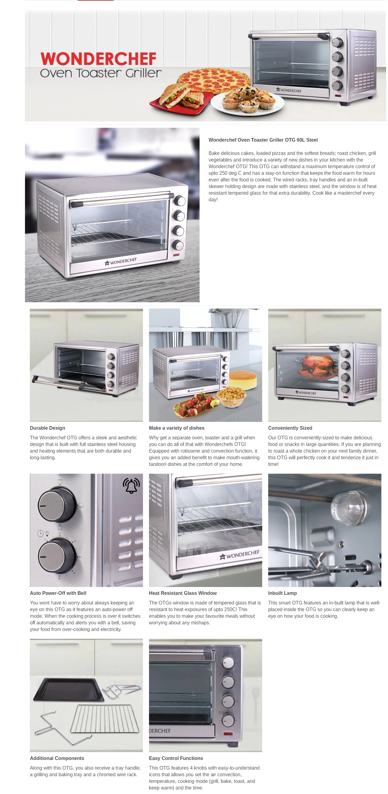 Wonderchef Oven Toaster Griller 60 Litres ,Silver (WCOTG60L)