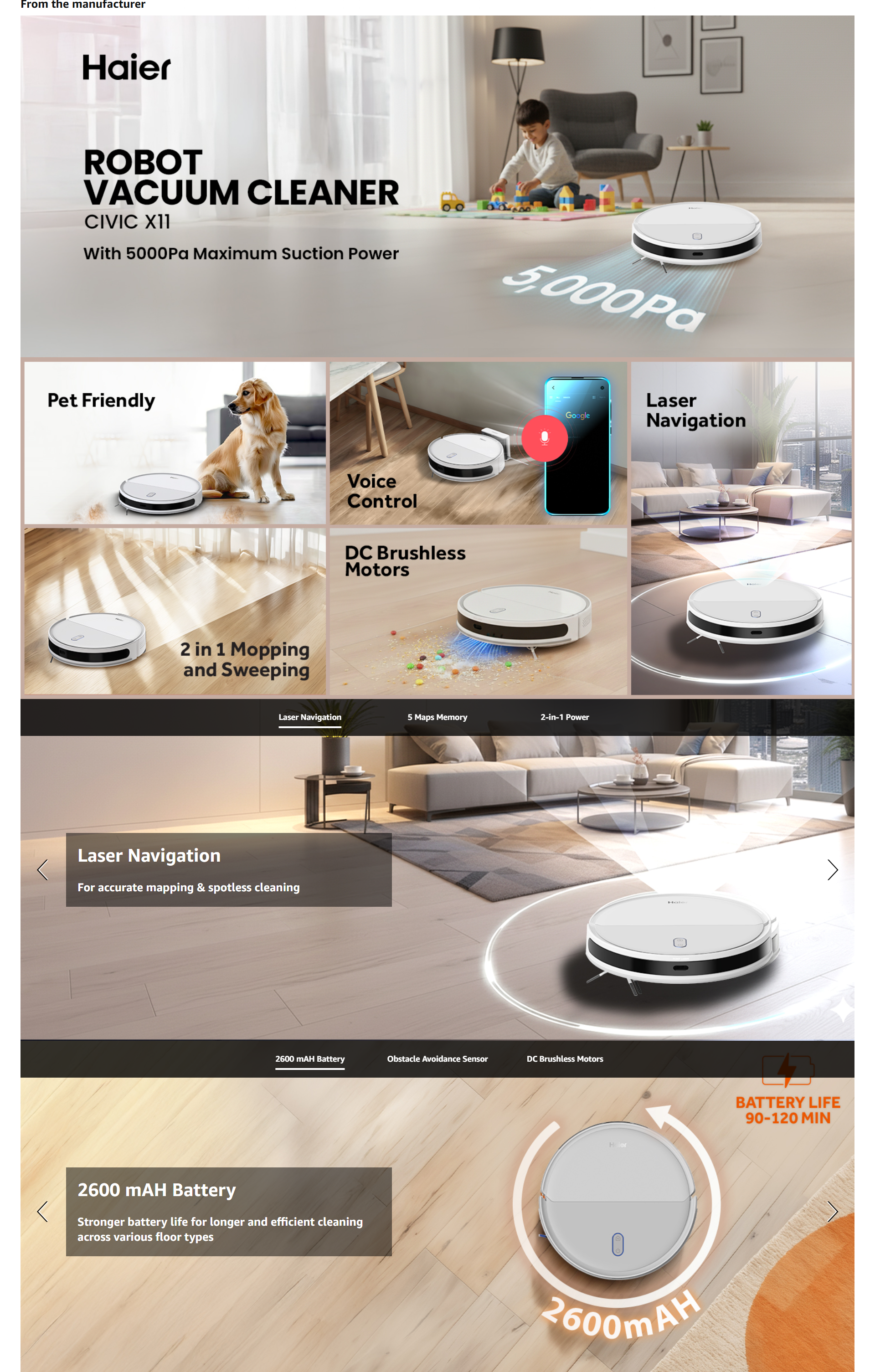 Haier Civic X11 White 2 in 1 Robot Vacuum Cleaner (CIVICX11)