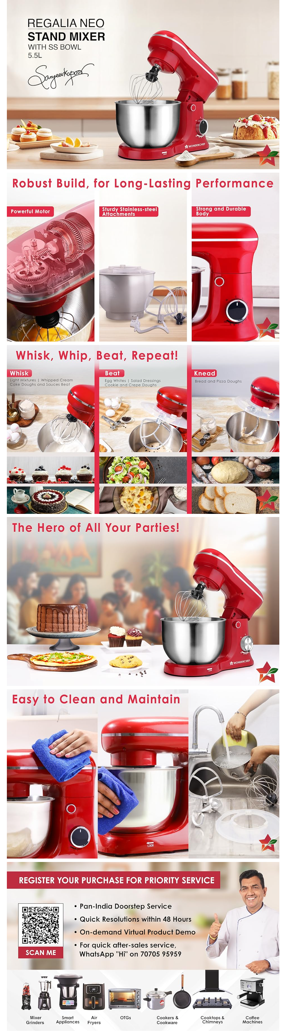 Wonderchef Regalia Neo Stand Mixer, 5.5 L Stainless-Steel Bowl (WCSMREGALIANEO5.5L)