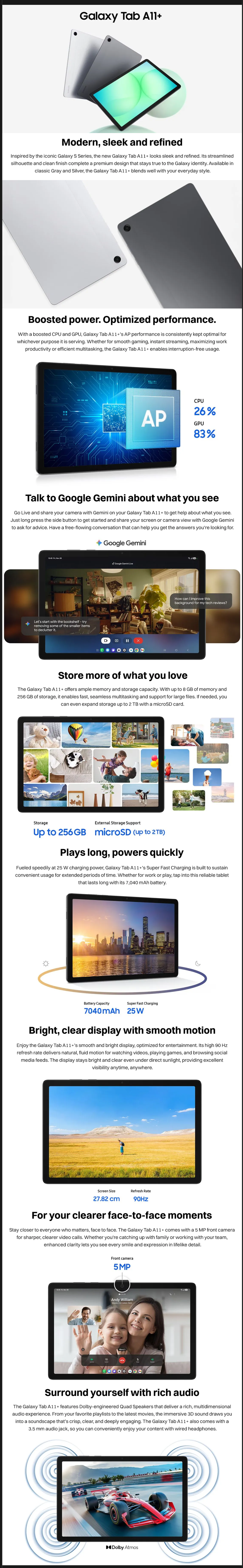 Samsung Galaxy Tab A11+ 8 GB RAM 256 GB ROM 11 inch with Wi-Fi Only Gaming Tablet (A11PLUS5G8256GB)