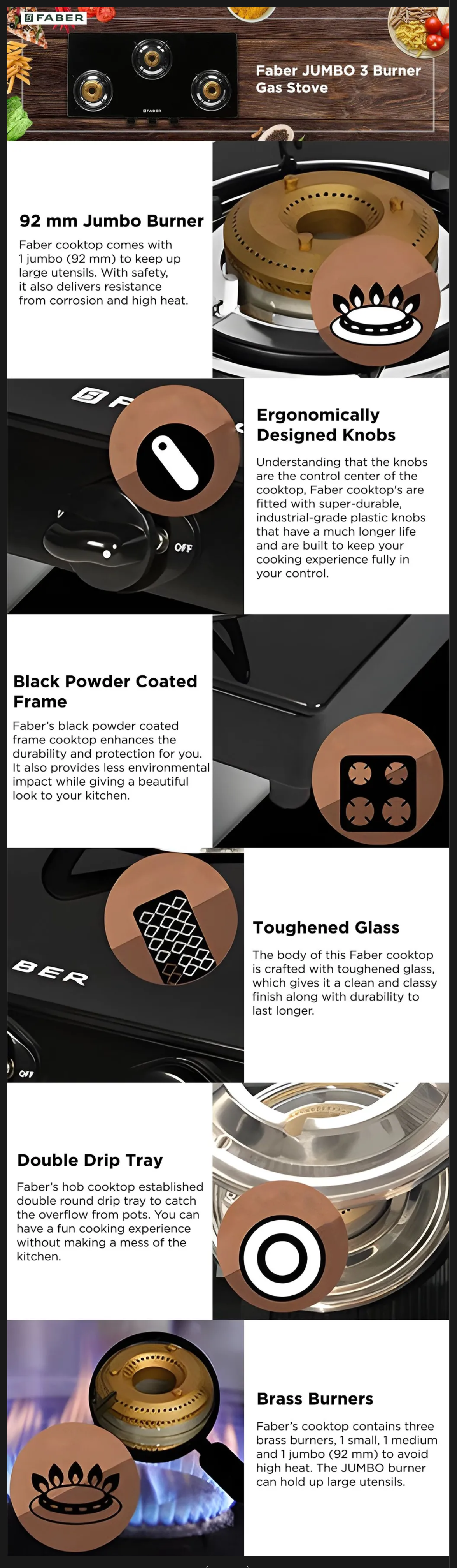 Faber JUMBO 3BB BK AI Toughened Glass Top 3 Burner Automatic Gas Stove (JUMBO3BBBKAI)