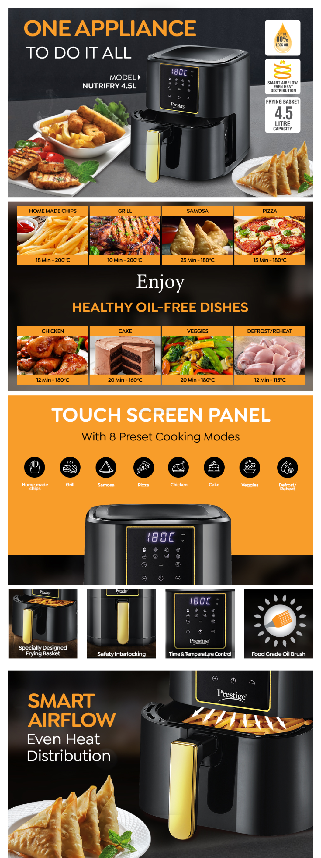 Prestige Nutrifry 4.5L 1200 Watt Digital Air Fryer with 8 Preset Menus (Black, NUTRIFRY4.5L)