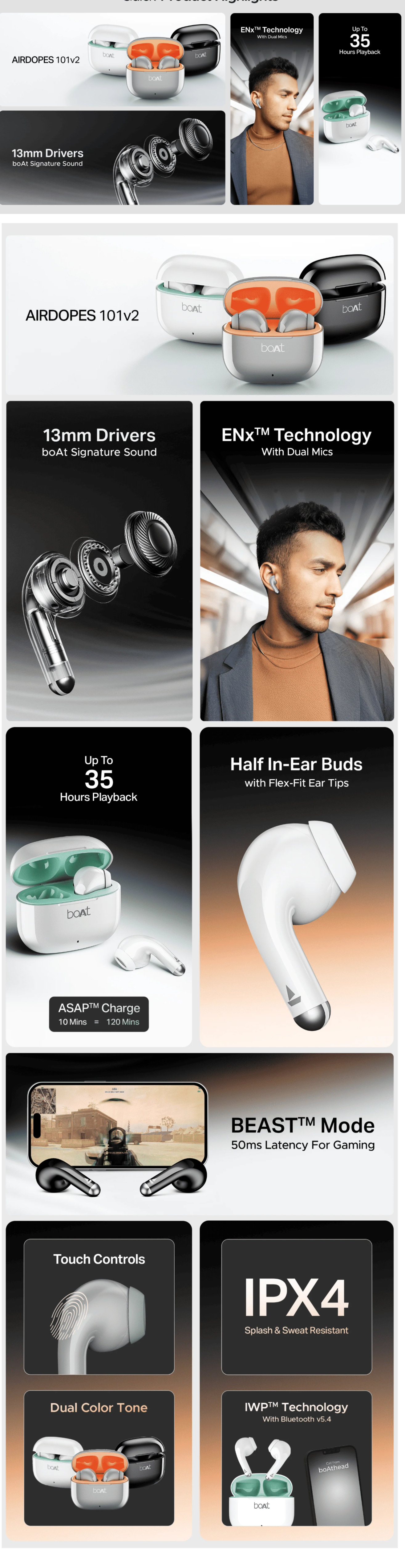 Boat Airdopes 101v2  Ear Headphone (BOATAIRDOPES101V2)