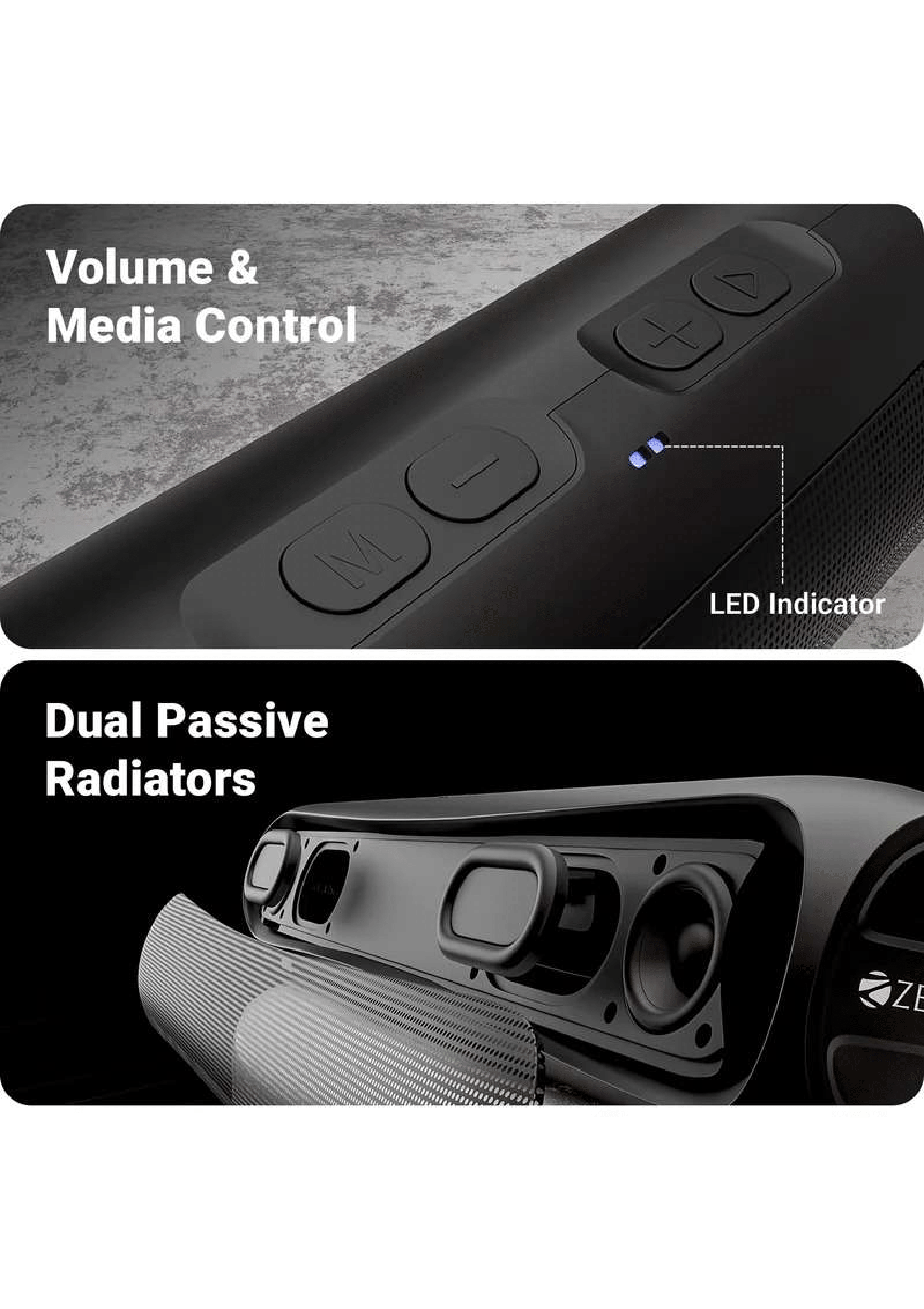 Zebronics VITA BAR 202 with Dual 52mm Drivers, TWS, AUX 18 W Portable Bluetooth Speaker (ZEBPBTSVITABAR202)