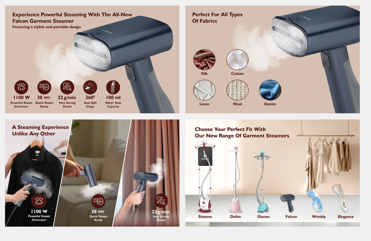 Havells Falcon Hand Held Garment Steamer 1100 W (FALCONHH1100WGSI)