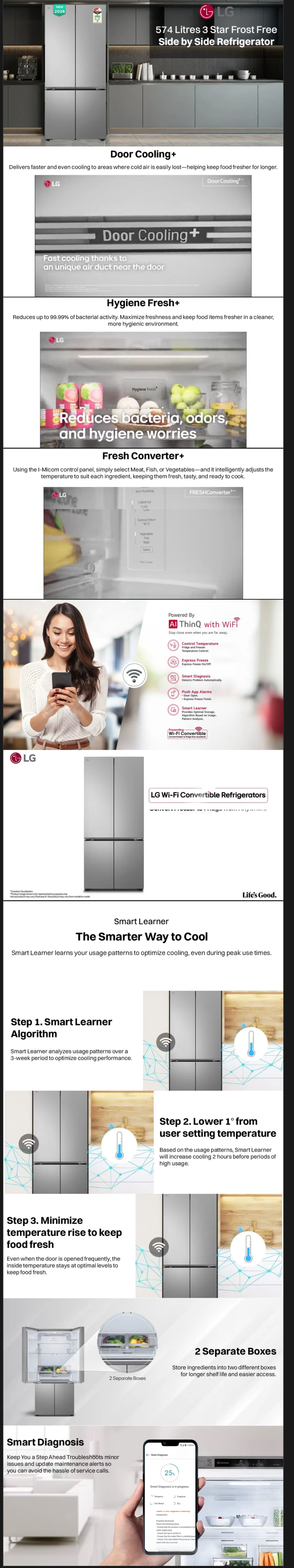 LG 574 Litres 3 Star Frost Free Side by Side Refrigerator (GVB23FFLMB)