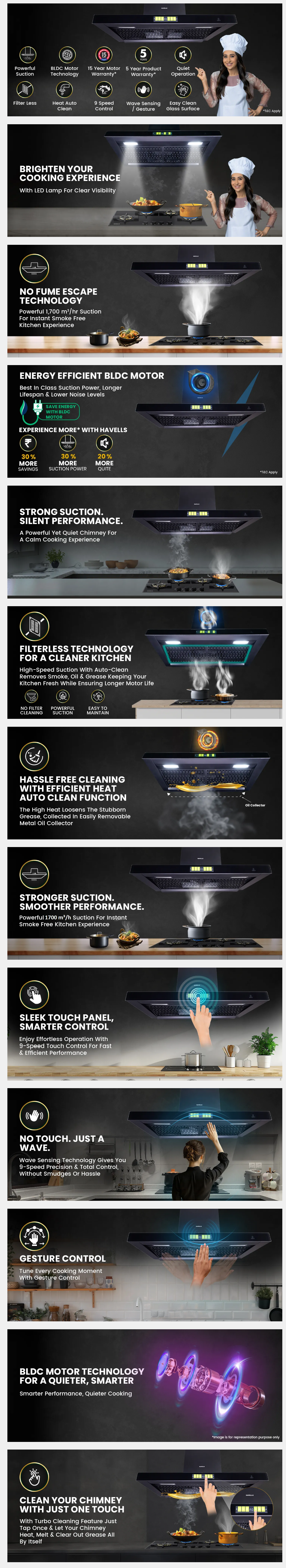 Havells Proxima 90 cm 1700m3/hr Ducted Auto Clean Wall Mounted Chimney (PROXIMA90CM)
