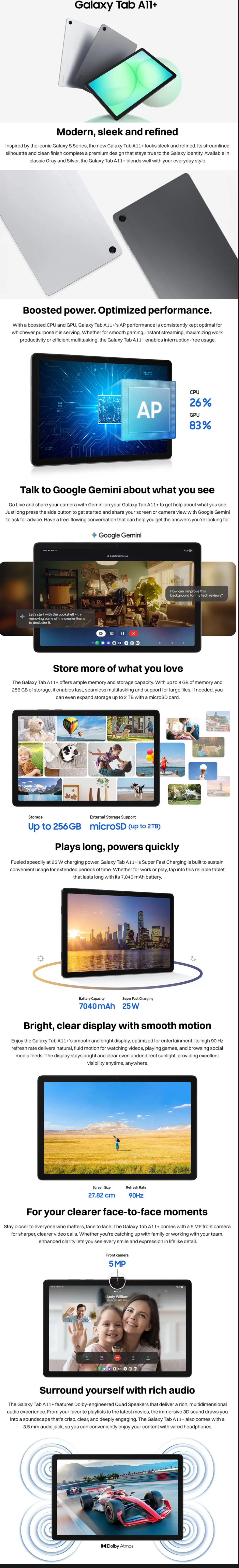 Samsung Galaxy Tab A11+ 6 GB RAM 128 GB ROM 11 inch with Wi-Fi+5G Gaming Tablet (A11PLUS5G6128GB)