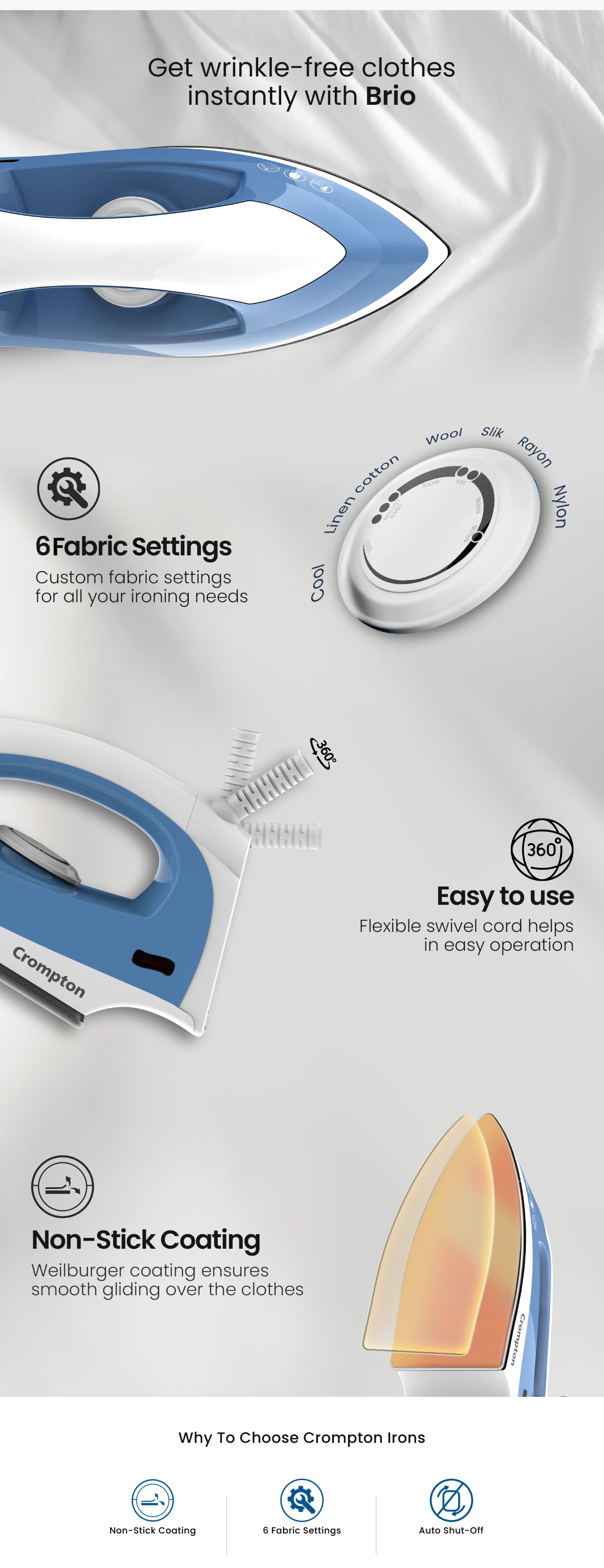 Crompton Brio 1000W Dry Iron (BRIO1000WDI)