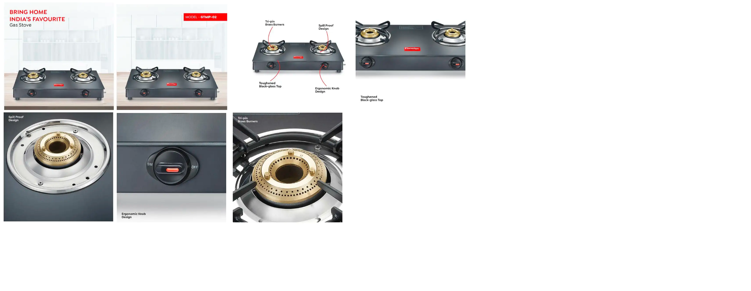 Prestige LPG Gas Stove, 2 Burner Black (2BLPGMAGICPLUS)