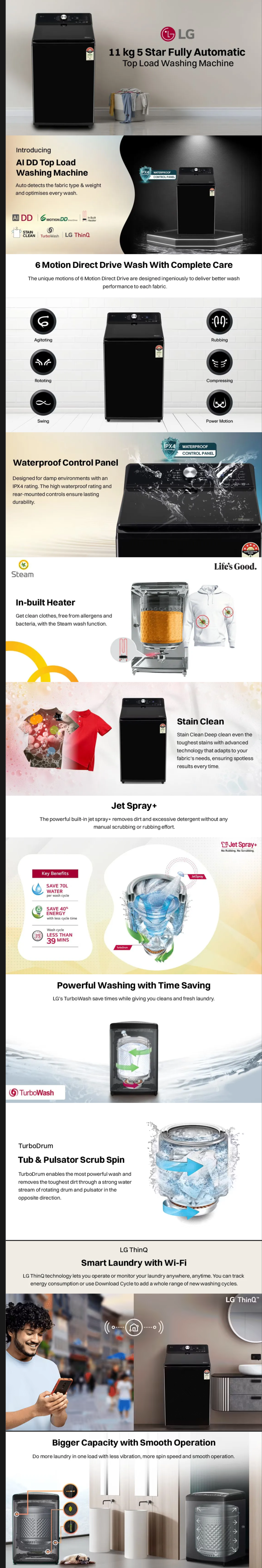 LG 11 kg 5 Star Wi-Fi Inverter Fully Automatic Top Load Washing Machine (TX311SWO)