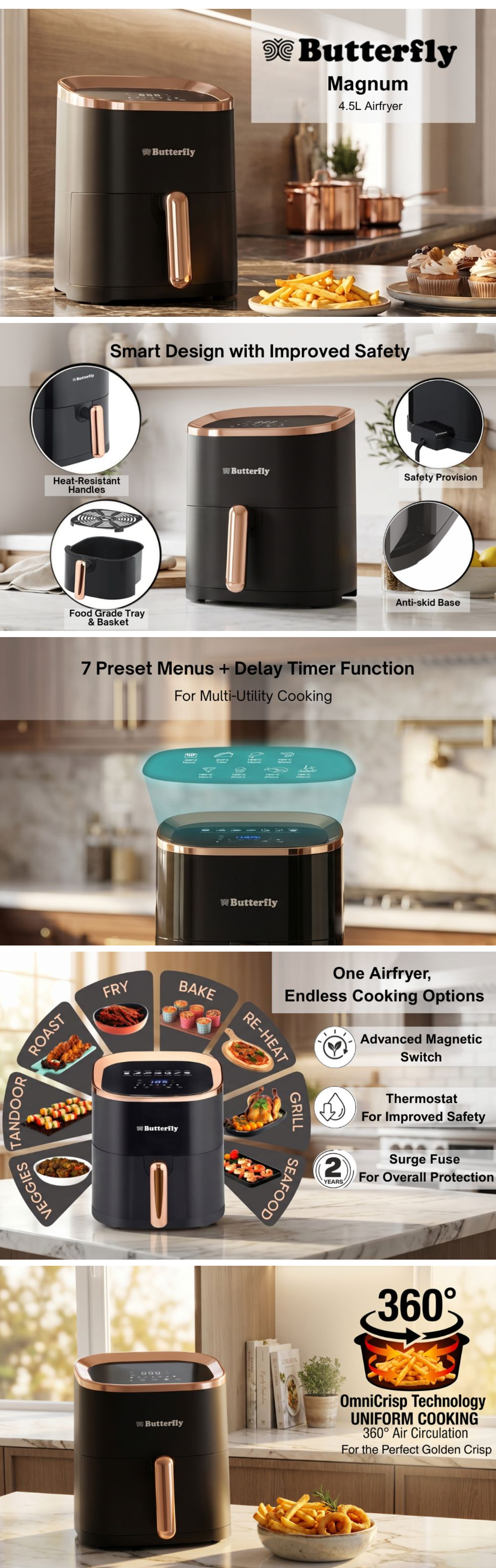 Butterfly Magnum Digital Air Fryer 4.5L 1200W 360° High Speed Air Circulation Technology (4.5LMAGNUM1200W)
