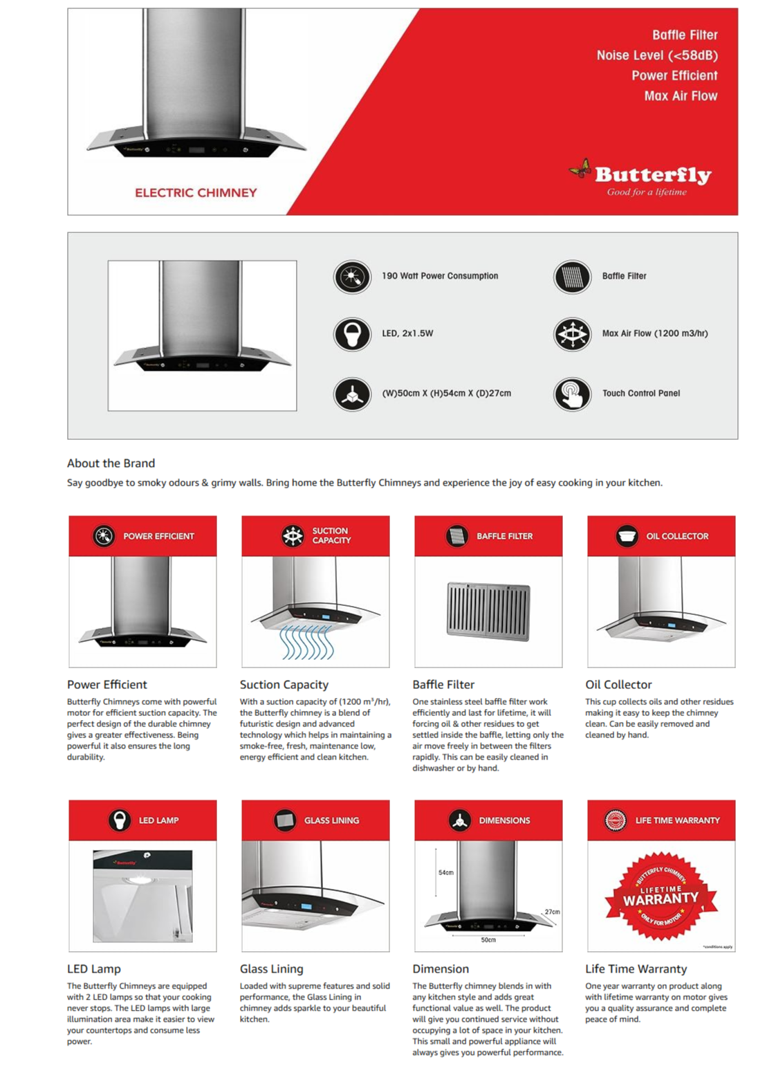 Butterfly ELECTRIC ANGULAR 60cm Chimney (ANGULAR60CM)