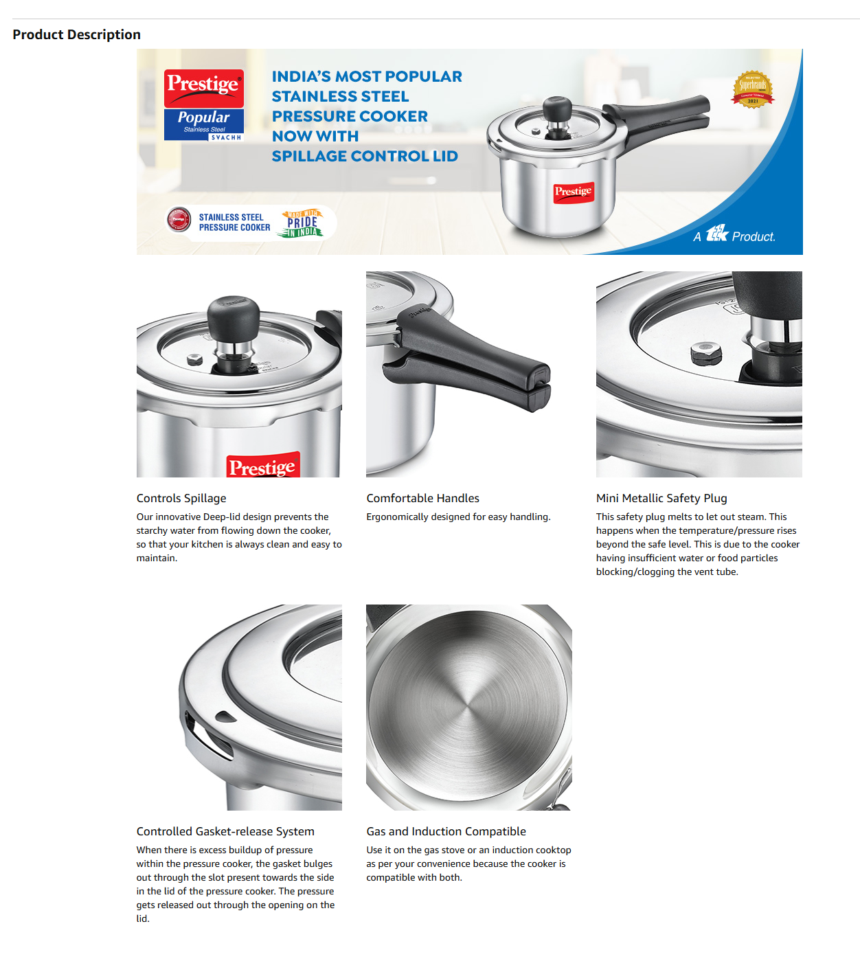 Prestige Popular Svachh Stainless Steel 5L Pressure Cooker (5LSSPOPULARSVACHH)