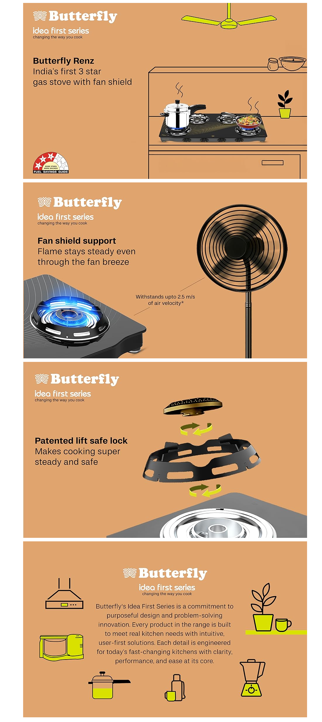 Butterfly Renz 4 Burner 3 Star Glass Top Gas Stove (4BRENZGCT)